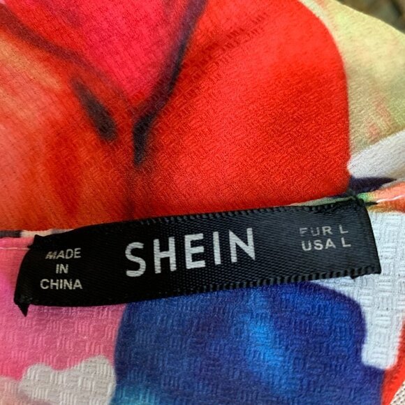 Shein Bright Floral Watercolors Crop Top Sz L Scalloped Hem 256F - Picture 6 of 8